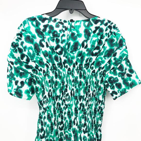 PFERDGARTEN Womens Mynowa Blouse Size 4 Flower Green Smocked Cotton Peplum NWOT - Picture 7 of 10